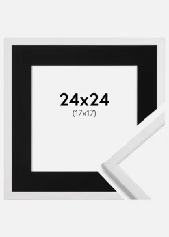 Ramme Galant Hvid 24x24 cm - Passepartout Sort 18x18 cm