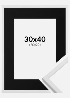 Ramme Galant Hvid 30x40 cm - Passepartout Sort 21x30 cm