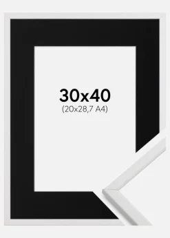 Ramme Galant Hvid 30x40 cm - Passepartout Sort 21x29,7 cm (A4)