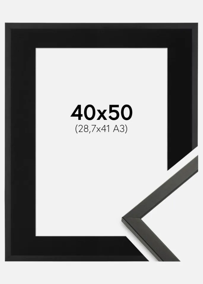 Ramme Galant Sort 40x50 cm - Passepartout Sort 29,7x42 cm (A3)
