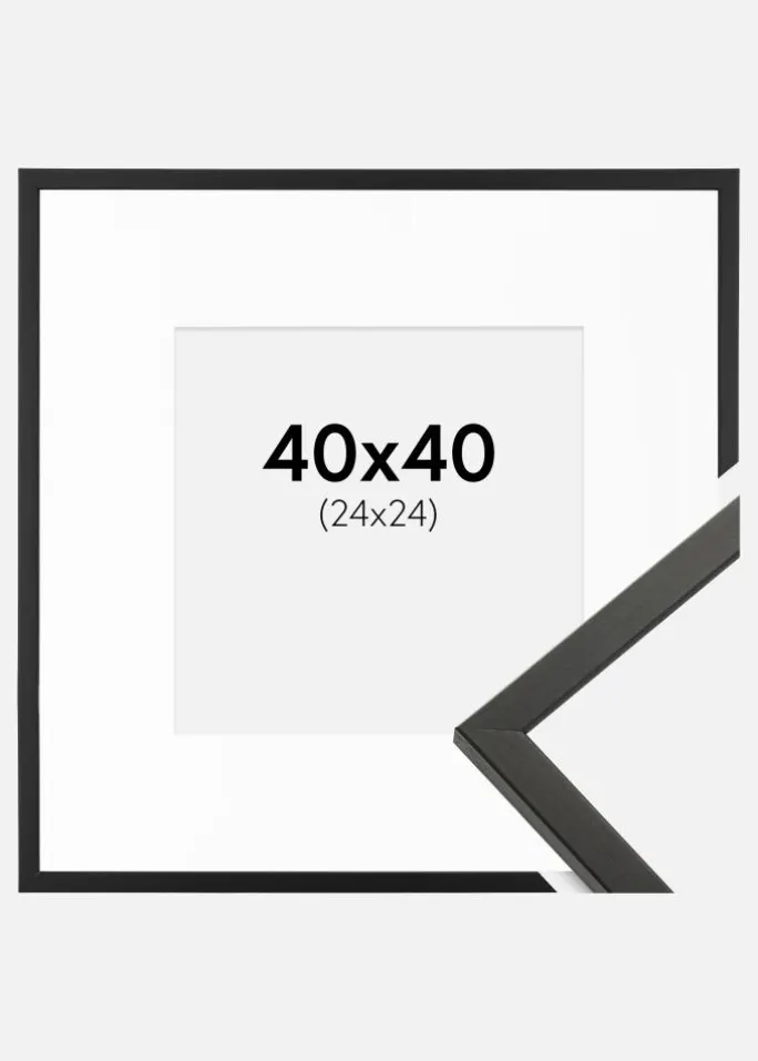 Ramme Galant Sort 40x40 cm - Passepartout Hvid 25x25 cm