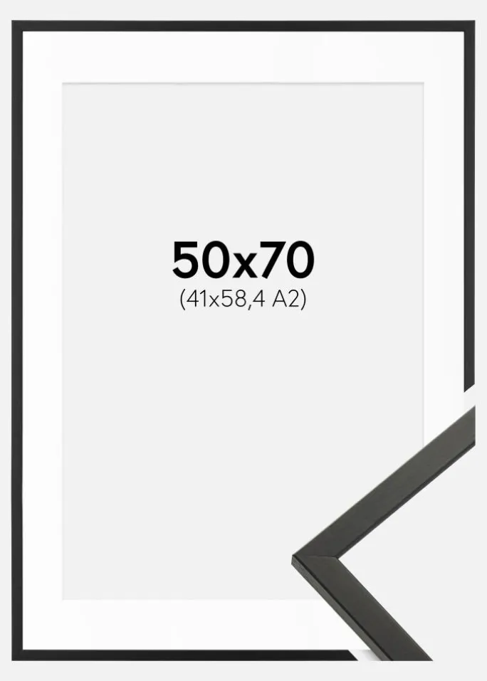 Ramme Galant Sort 50x70 cm - Passepartout Hvid 42x59,4 cm (A2)