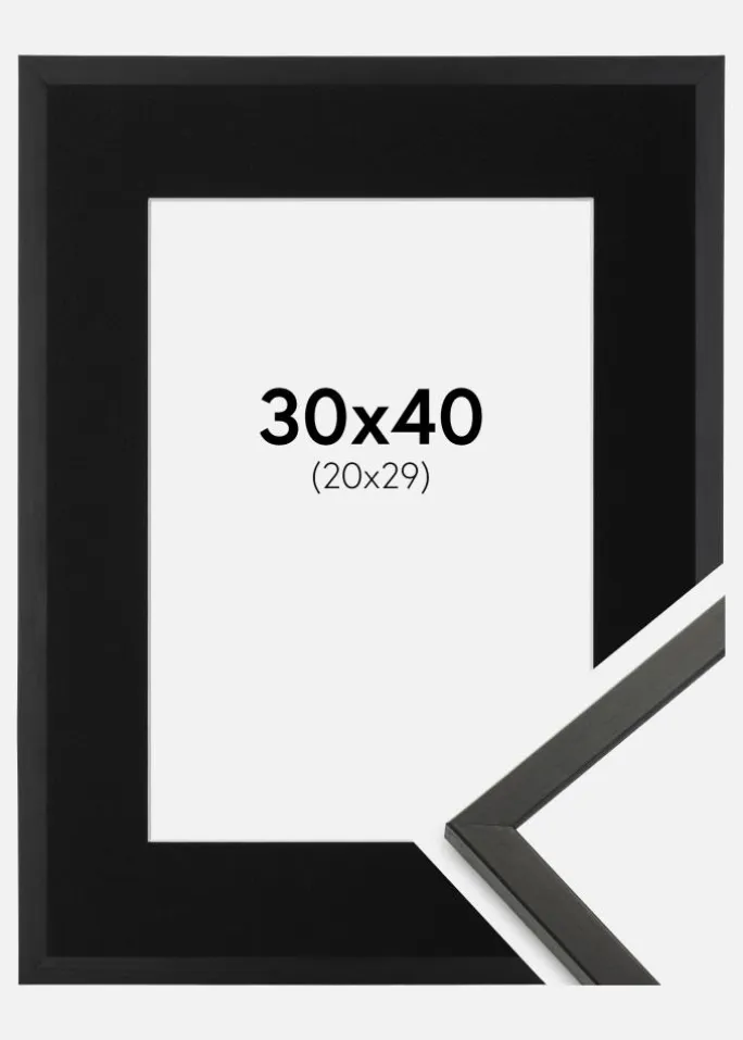 Ramme Galant Sort 30x40 cm - Passepartout Sort 21x30 cm