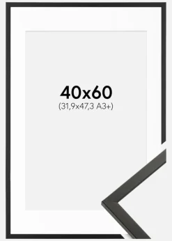 Ramme Galant Sort 40x60 cm - Passepartout Hvid 32,9x48,3 cm (A3+)