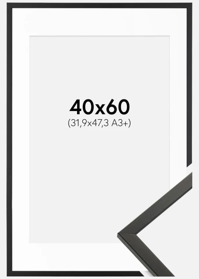 Ramme Galant Sort 40x60 cm - Passepartout Hvid 32,9x48,3 cm (A3+)