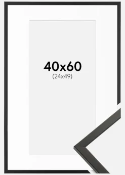 Ramme Galant Sort 40x60 cm - Passepartout Hvid 25x50 cm