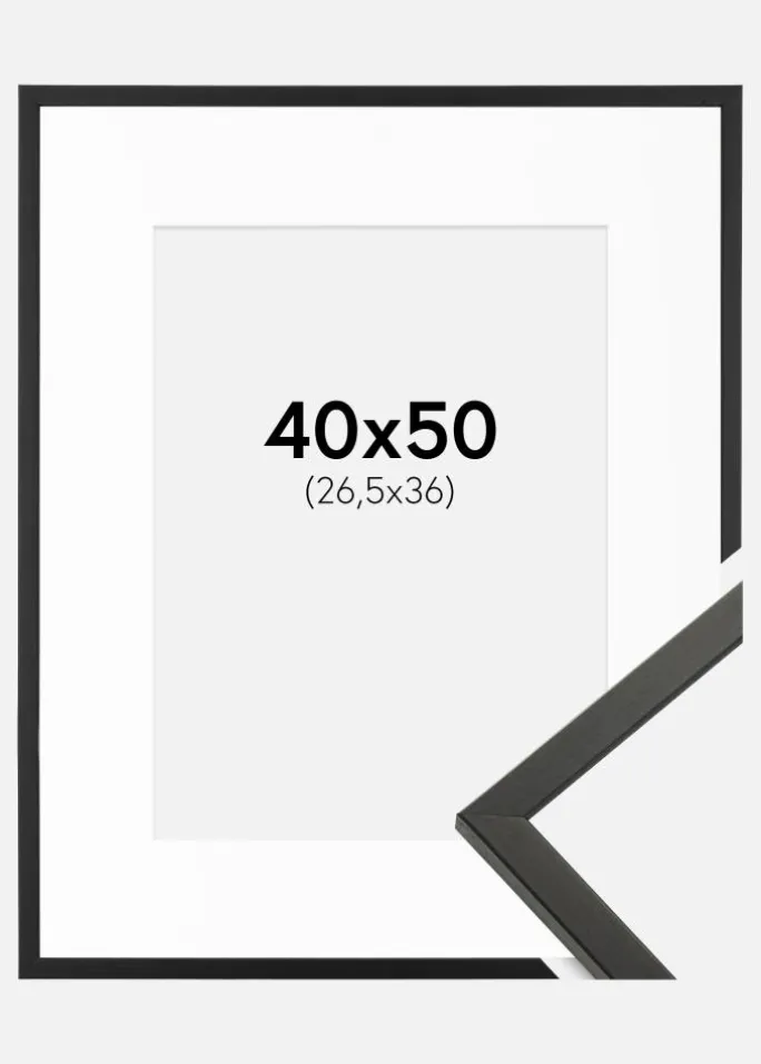 Ramme Galant Sort 40x50 cm - Passepartout Hvid 27,5x37 cm