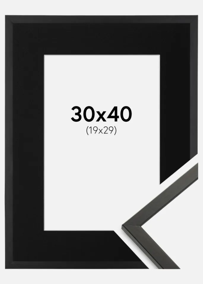 Ramme Galant Sort 30x40 cm - Passepartout Sort 20x30 cm