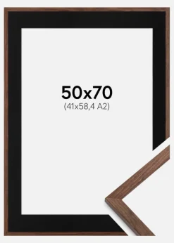 Ramme Galant Valnød 50x70 cm - Passepartout Sort 42x59,4 cm (A2)