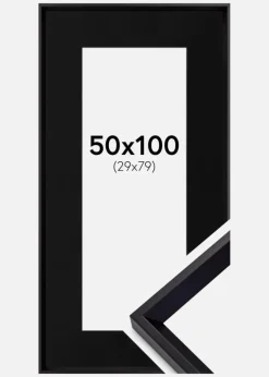 Ramme Globe Sort 50x100 cm - Passepartout Sort 30x80 cm