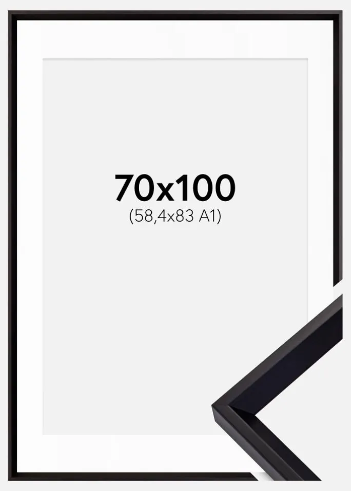 Ramme Globe Sort 70x100 cm - Passepartout Hvid 59,4x84 cm (A1)