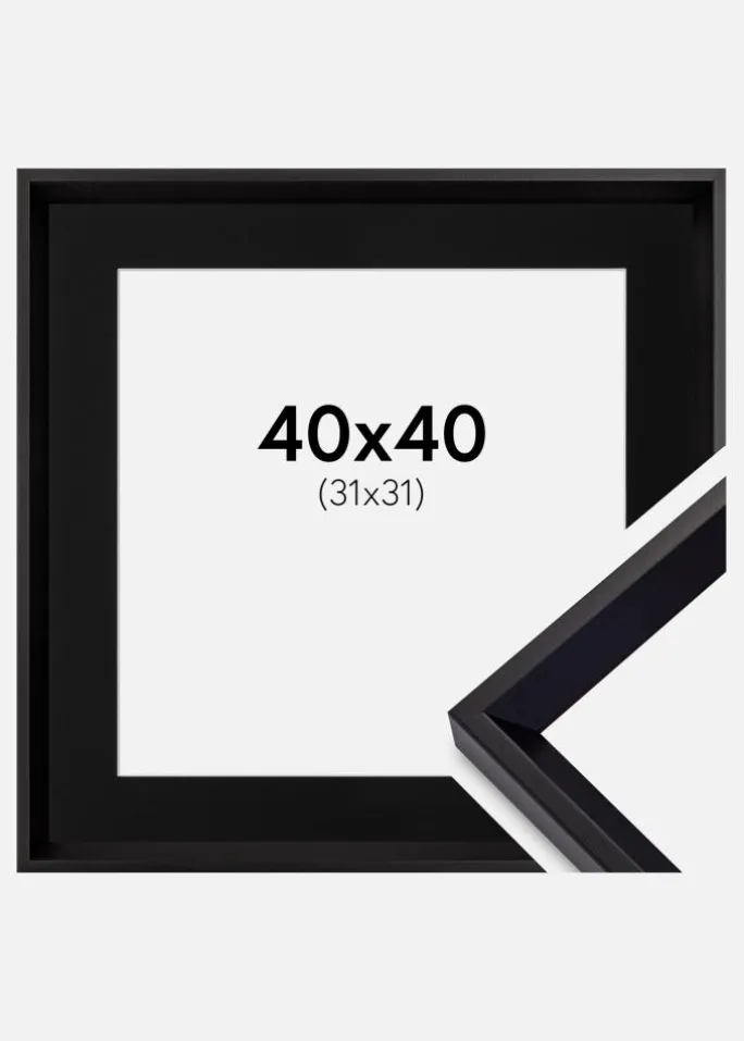 Ramme Globe Sort 40x40 cm - Passepartout Sort 32x32 cm