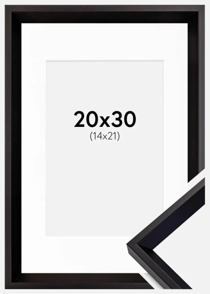 Ramme Globe Sort 20x30 cm - Passepartout Hvid 15x22 cm