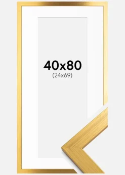 Ramme Gold Wood 40x80 cm - Passepartout Hvid 25x70 cm