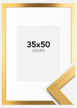 Ramme Gold Wood 35x50 cm - Passepartout Hvid 24x30 cm