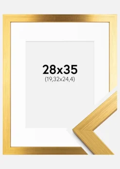 Ramme Gold Wood 28x35 cm - Passepartout Hvid 8x10 inches