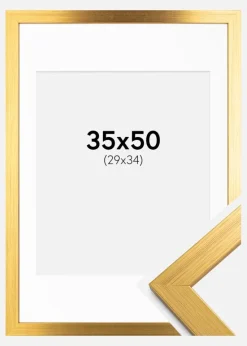Ramme Gold Wood 35x50 cm - Passepartout Hvid 30x35 cm