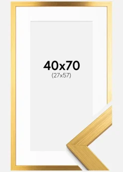Ramme Gold Wood 40x70 cm - Passepartout Hvid 28x58 cm