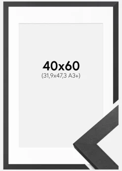 Ramme Graphite Wood 40x60 cm - Passepartout Hvid 32,9x48,3 cm (A3+)