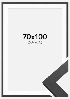 Ramme Graphite Wood 70x100 cm - Passepartout Hvid 61x91,5 cm
