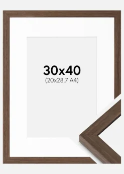 Ramme Hermes Valnød 30x40 cm - Passepartout Hvid 21x29,7 cm