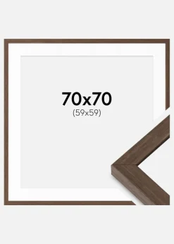 Ramme Hermes Valnød 70x70 cm - Passepartout Hvid 60x60 cm