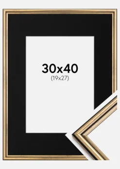 Ramme Horndal Guld 30x40 cm - Passepartout Sort 20x28 cm