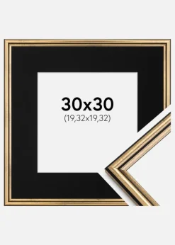 Ramme Horndal Guld 30x30 cm - Passepartout Sort 8x8 inches