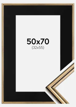Ramme Horndal Guld 50x70 cm - Passepartout Sort 33x56 cm