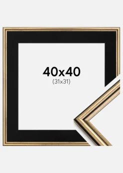 Ramme Horndal Guld 40x40 cm - Passepartout Sort 32x32 cm