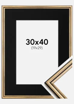 Ramme Horndal Guld 30x40 cm - Passepartout Sort 20x30 cm