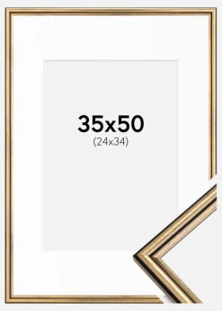 Ramme Horndal Guld 35x50 cm - Passepartout Hvid 25x35 cm