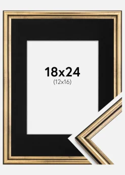 Ramme Horndal Guld 18x24 cm - Passepartout Sort 13x17 cm