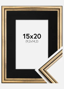 Ramme Horndal Guld 15x20 cm - Passepartout Sort 4x6 inches