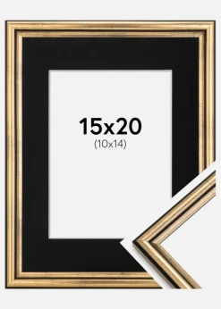 Ramme Horndal Guld 15x20 cm - Passepartout Sort 11x15 cm