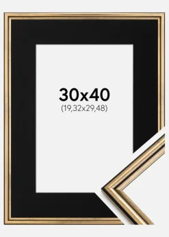 Ramme Horndal Guld 30x40 cm - Passepartout Sort 8x12 inches