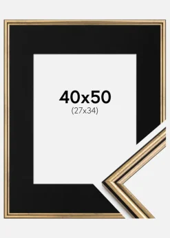 Ramme Horndal Guld 40x50 cm - Passepartout Sort 28x35 cm