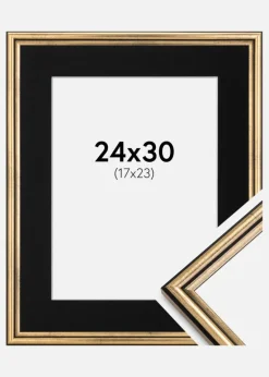 Ramme Horndal Guld 24x30 cm - Passepartout Sort 18x24 cm