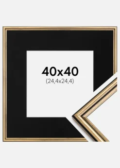 Ramme Horndal Guld 40x40 cm - Passepartout Sort 10x10 inches