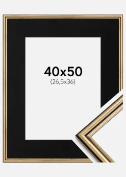 Ramme Horndal Guld 40x50 cm - Passepartout Sort 27,5x37 cm