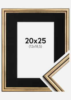 Ramme Horndal Guld 20x25 cm - Passepartout Sort 13x19,5 cm