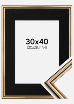 Ramme Horndal Guld 30x40 cm - Passepartout Sort 21x29,7 cm (A4)