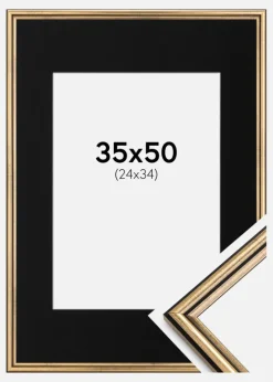 Ramme Horndal Guld 35x50 cm - Passepartout Sort 25x35 cm