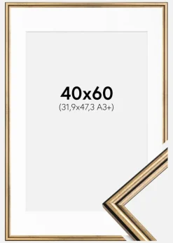 Ramme Horndal Guld 40x60 cm - Passepartout Hvid 32,9x48,3 cm (A3+)