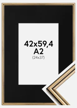 Ramme Horndal Guld 42x59,4 cm (A2) - Passepartout Sort 25x38 cm