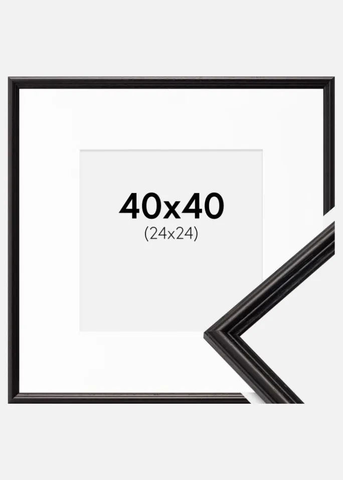Ramme Horndal Sort 40x40 cm - Passepartout Hvid 25x25 cm