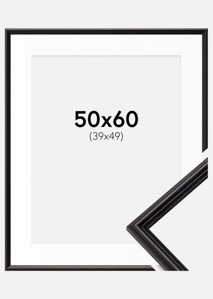 Ramme Horndal Sort 50x60 cm - Passepartout Hvid 40x50 cm