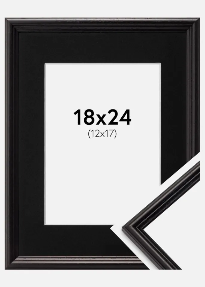 Ramme Horndal Sort 18x24 cm - Passepartout Sort 13x18 cm