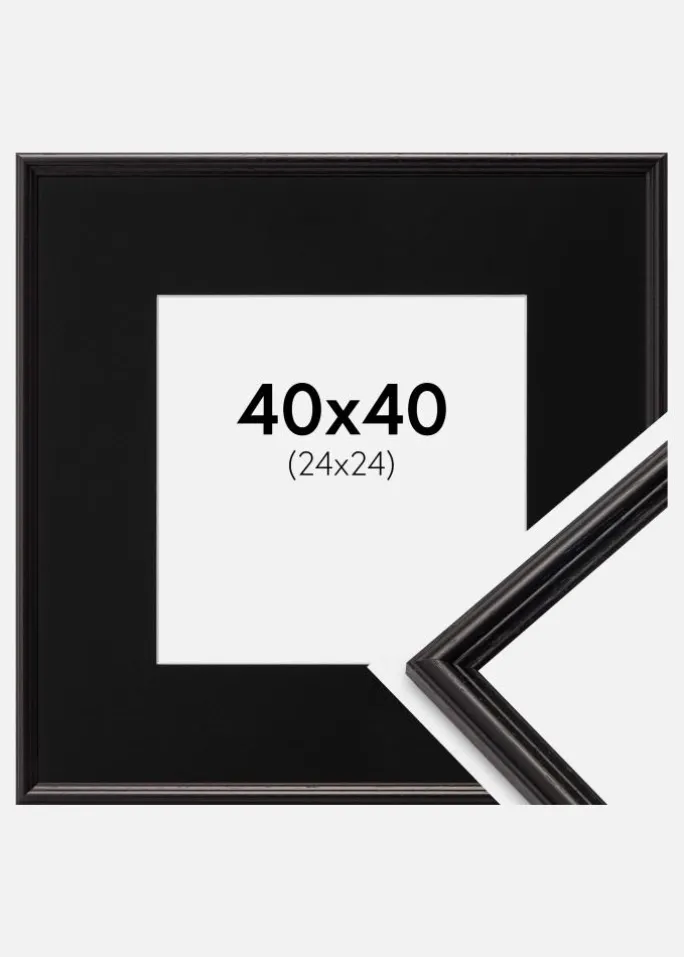 Ramme Horndal Sort 40x40 cm - Passepartout Sort 25x25 cm