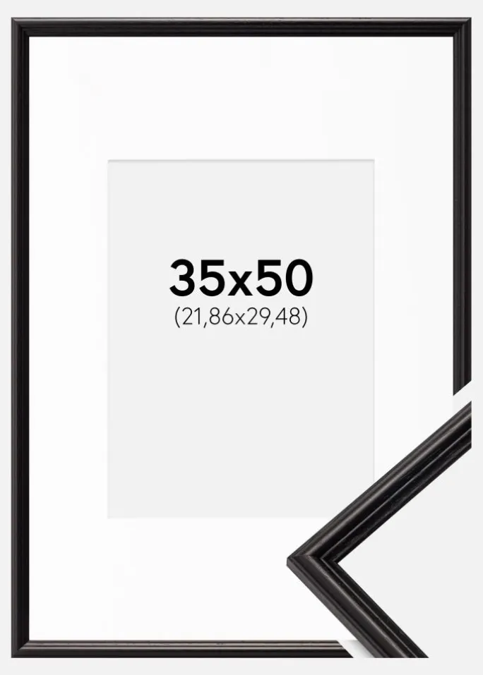 Ramme Horndal Sort 35x50 cm - Passepartout Hvid 9x12 inches